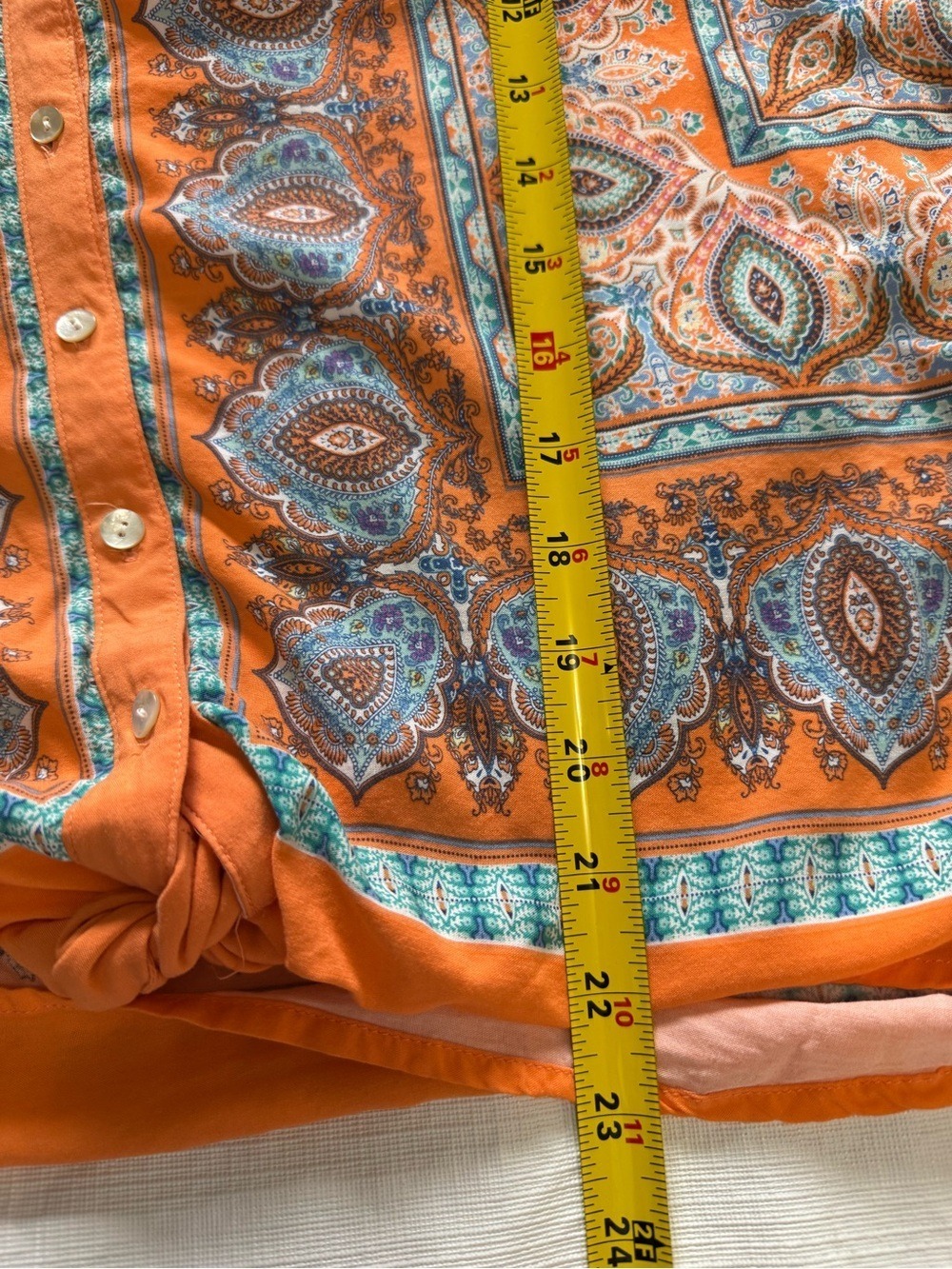 Ruby Rd. Orange Paisley Button-Front Tie-Hem Blouse Large - Picture 7 of 9